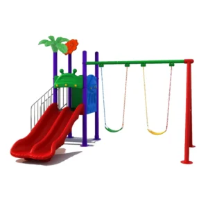 Compact Outdoor Playground Set with Double Slide & 2 Swings | Ebaza Gardens