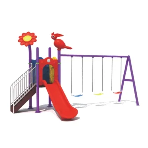 Outdoor Playset with Single Slide and 3 Swings | Ebaza Gardens