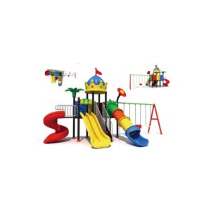 Colorful outdoor garden playset with spiral, tube, and double slides – 120cm height – by Ebaza