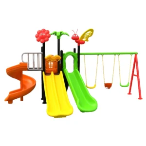 Colorful Outdoor Kids Playset with 3 Swings & Triple Slides – Ebaza Gardens