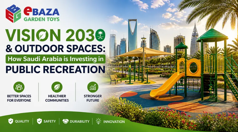 Vision 2030 outdoor public recreation spaces Saudi Arabia park with playground and outdoor gym