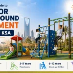 Outdoor playground equipment by age in KSA showing toddlers, preschool children, school-age kids, and teenagers using suitable playground equipment.