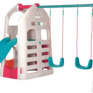 Swings, Slide & Hut Play Unit – 196×275×284 cm
