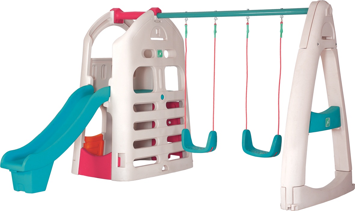 Swings, Slide & Hut Play Unit – 196×275×284 cm