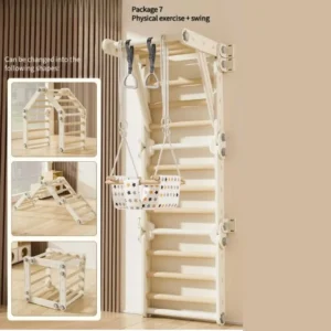 Climbing Frame with Balance Rings & Swing – Light Brown & Orange