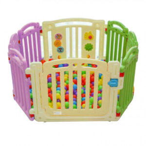 Plastic Play Fence, 8 Pieces with Door & Toys – Colorful, 63 cm