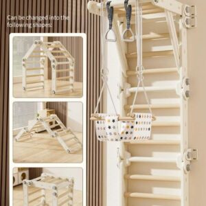 Climbing Frame with Balance Rings & Swing – Light Brown