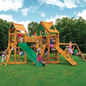 Cimmaron Wooden Playset – Slide, Covered Play Tower & Swings