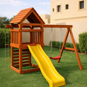 Dreamy Wooden Playset – Swings, Slide & Playhouse