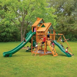 Grand Summit II Wooden Playset – Slide, Covered Play Tower & Swings