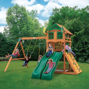 Passage Dual Slide Wooden Playset – Dual Slides, Slide & Swings