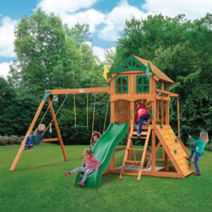 Passage with Monkey Bars Wooden Playset – Monkey Bars, Slide & Swings