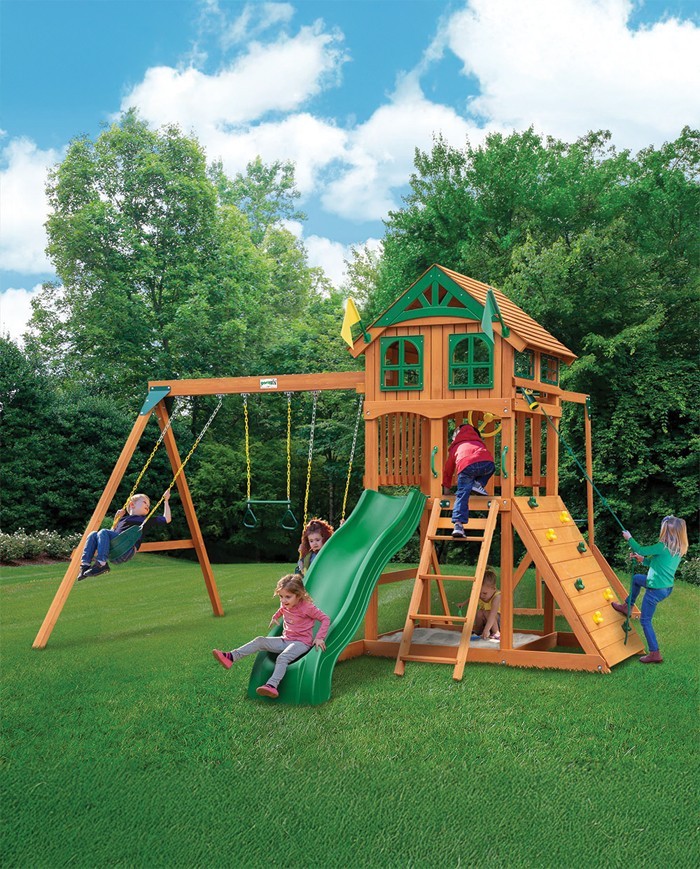 Passage with Monkey Bars Wooden Playset – Monkey Bars, Slide & Swings