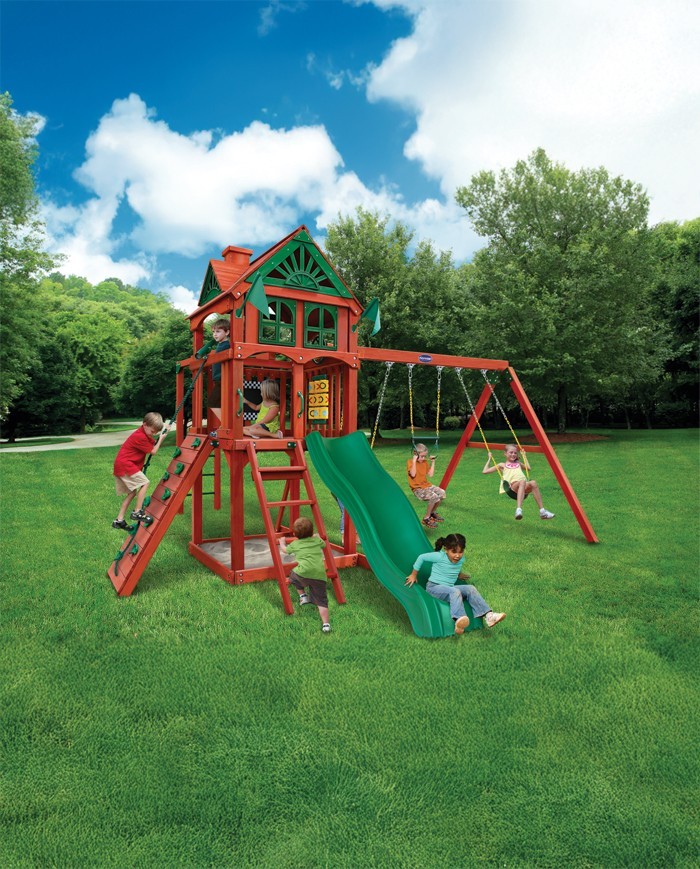 Redbrook II Wooden Playset – Monkey Bars, Slide & Swings