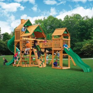 The Reserve I Wooden Playset – Slide, Covered Play Tower & Swings