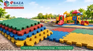 rubber tiles next to a colorful kids playground in Saudi Arabia