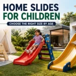 Home slides for children by age with toddler, preschool, and large slides in a Saudi home garden.