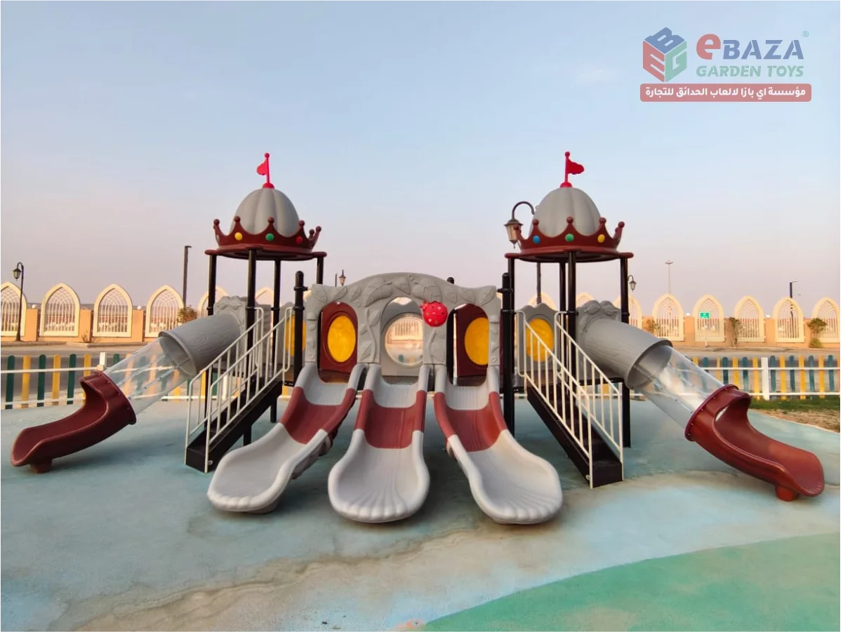 Hotel playground installation in Banban, Riyadh with multiple slides and play towers at InterContinental Durrat Al Riyadh Resort.