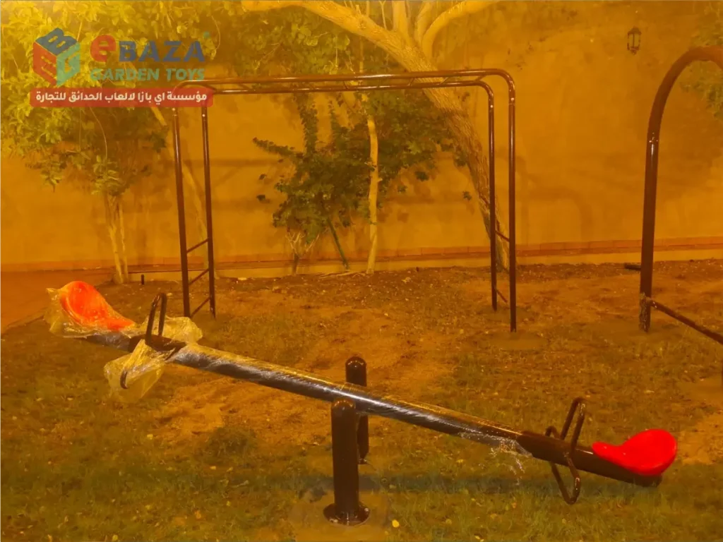 Children’s seesaw and outdoor climbing frame installed at a villa playground in Al Nuzha, Dammam.